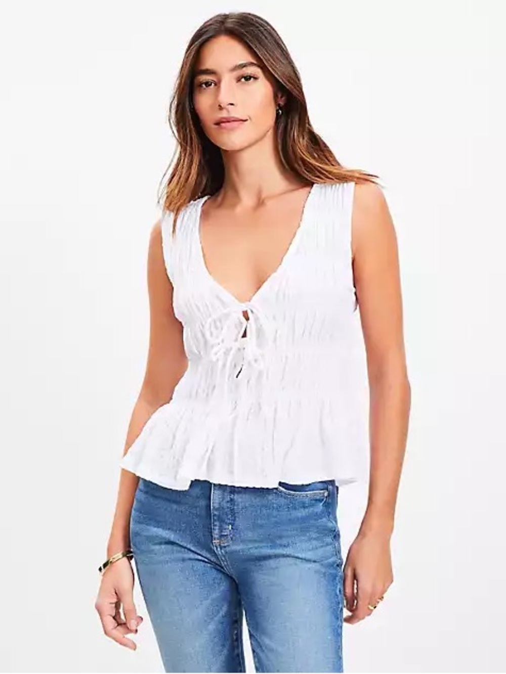 LOFT Romantic Smocked Peplum Tank Top